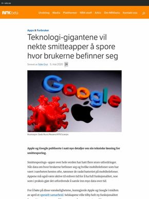 Apple og Googles løsning ble også omtalt på NRKbeta (faksimile fra NRKbeta).
