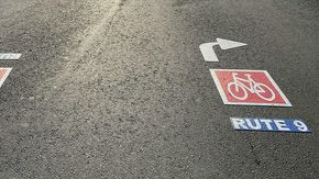 Merkingen viser hvilken rute syklisten er på. <i>Foto:  Bymiljøetaten, Oslo kommune</i>