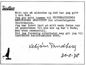 Vebjørn Tandberg skrev dette korte brevet før han tok sitt eget liv i 1978.