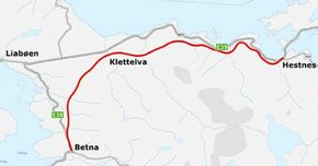 Kart over strekningen Betna-Hestnes. <i>Illustrasjon:  Statens vegvesen</i>