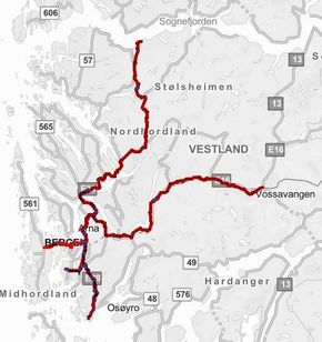 Kartet viser strekningene som inngår i kontrakten fra 2023. De første årene omfatter den stort sett bare riksveier rundt Bergen. <i>Illustrasjon:  Statens vegvesen</i>