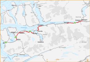 Kart over prosjektet E39 Betna-Stormyra, med delprosjektene. <i>Foto:  Statens vegvesen</i>