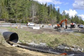 Ny bom ved Nedre Jerpetjønn er trolig i drift i månedsskiftet juni/juli en gang. <i>Foto:  Kjell Wold/Statens vegvesen</i>