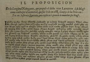Den krypterte teksten til Michiel Florentius van Langren i boken «La verdadera longitud». <i>Bilde:  archive.org</i>