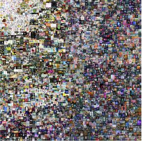 De 5000 første daglige digitale bildene til Beeple, satt sammen i en kollasj. Her gjengitt i en veldig komprimert utgave.  <i>Kollasj:  Beeple via Sotheby's</i>