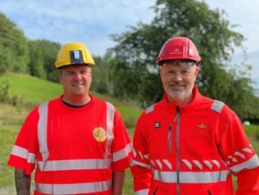 Prosjektleder Øystein Fosse (B&G) og prosjektleder Halgeir Brudeseth (Statens vegvesen). <i>Foto:  Marit Krekvik, Statens vegvesen</i>