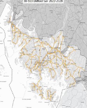 Kart over de aktuelle fylkesveiene i området. <i>Illustrasjon:  Viken fylkeskommune</i>