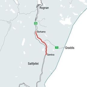 Oversiktskart over E6 Sørelva-Borkamo i Nordland. <i>Illustrasjon:  Nye Veier</i>