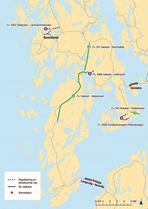 Prioriterte veiprosjekter på Bømlo. <i>Illustrasjon:  Vestland fylkeskommune</i>
