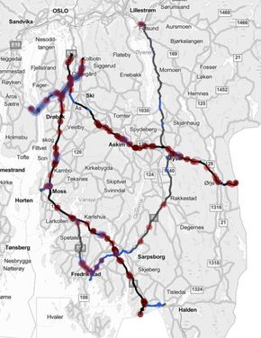 Riksveiene i denne kontrakten, som omfatter landets to mest trafikkerte grenseoverganger. <i>Illustrasjon:  Statens vegvesen</i>