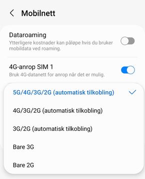 Det er ingen mulighet til å skru av bare 2G på en helt oppdatert mobil i Samsung Galaxy S21-serien. <i>Foto:  Digi.no</i>