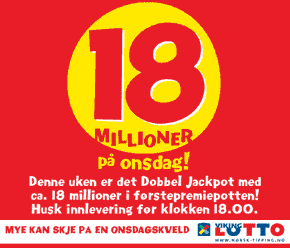 Mega-annonse fra Lotto på forsiden av Dagbladet.no 3. september 2001. <i>Faksimile:  Dagbladet.no</i>
