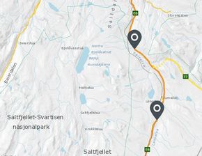 I 2017 "tjuvstartet" Statens vegvesen utbyggingen med tunnelstein fra riksvei 77 Tjernfjelltunnelen. Steinmassene er brukt til å bygge ny E6 nord og sør for avkjøringene til riksvei 77. <i>Illustrasjon:  Statens vegvesen</i>