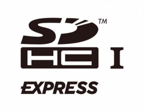 Kort merket på denne måten har SDHC-kapasitet og SD Express-fart. «Express» kan også skrives i kortformen «EX». <i>Illustrasjon:  SD Association</i>