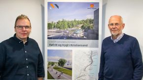 Assisterende prosjektleder Jan Helge Egeland og prosjektleder Nils Ragnar Tvedt i Statens vegvesen . <i>Foto:  Thor Søndenaa</i>
