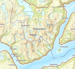 Fylkesvei 863 strekker seg blant annet fra Hessfjord (øverst til høyre på kartet) til Skulgammen (nederst til venstre). <i>Bilde:  Norgeskart</i>