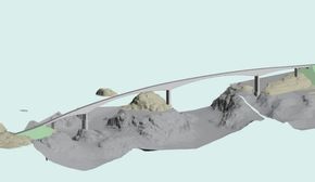 Modell av brua og deler av sjøbunnen. <i>Illustrasjon:  Vestland fylkeskommune</i>
