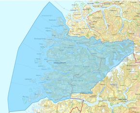 Her har vi Fjordane. Kart over området som inngår i kontrakten. <i>Illustrasjon:  Vestland fylkeskommune</i>