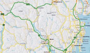 Den nye kontrakten gjelder drift av riksveiene i Vestfold og deler av Telemark. Nesten 463 kilometer vei totalt. <i>Illustrasjon:  Statens vegvesen</i>