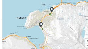 E6 Narviktunnelen er ikke mulig å finansiere med strekningsvise bommer innenfor regelverket, og blir dermed ikke prioritert. <i>Illustrasjon:  Google maps</i>