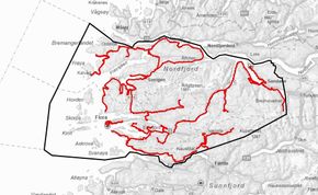 Veiene som inngår i driftskontrakten for Sunnfjord nord. <i>Illustrasjon:  Vestland fylkeskommune</i>