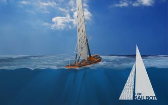 Artist impression av «Ada». Solceller dekker store deler av dekket. Seilrigg er basert på windsurferrigg. Bilde:  UBC