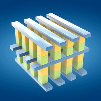 3D XPoint-teknologien består av minneceller som sitter i krysningspunktene mellom ordlinjer og bitlinjer. Dette gjør at hver eneste minnecelle kan aksesseres direkte. Foto: Intel