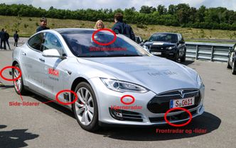 Sensorbestykket: Det trengs en lang rekke sensorer fordelt på tre ulike plattformer for å hente inn nok informasjon fra den selvkjørende bilens omgivelser.