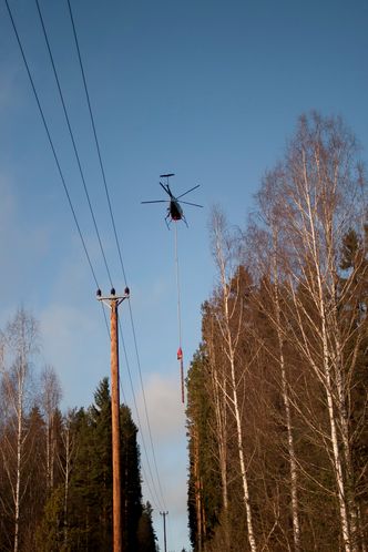 Varsler utstrakt brukKapper trær fra lufta: Når man kommer ned på lavere spenningsnivå på 10 eller 20 kV er kraftgatene bare åtte meter brede, det vil si fire meter på hver side av ledningen. Det gjør ledningene svært sårbare for trær og grener som faller ned.