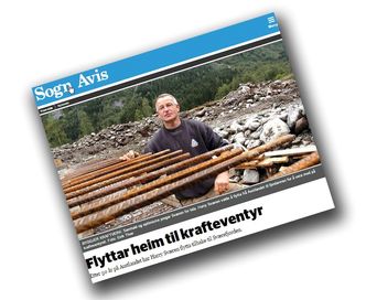 Lokale arbeidsplasser– Kraftutbygginga var med på å gi oss inspirasjon til å vende nesten mot Sogn, uttalte Harry Sværen til Sogn Avis 1. september 2009. (Faksimile med tillatelse fra Sogn Avis)