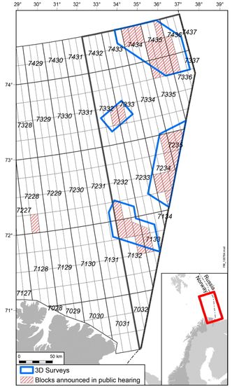 – Bør samarbeide merKart over den planlagte seismikkinnsamlingen i Barentshavet.