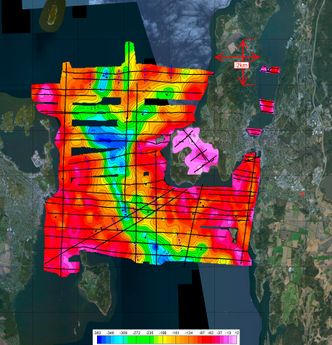 Krevende dybder. Kartet viser hvor mange meter det er ned til fast fjell i sjøen mellom Horten og Moss, og er laget av Rambøll etter seismikkundersøkelser i fjorden.