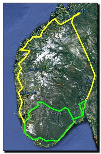 Kartet viser de to bredbåndsringene til Altibox i den sørlige halvdelen av landet.