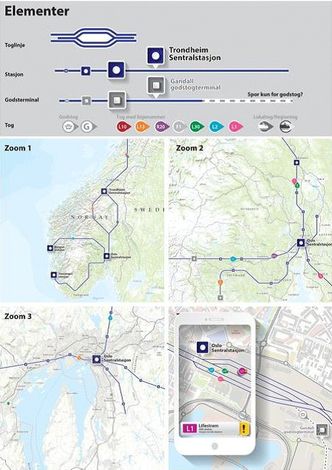 I Trainmap starter man med en totaloversikt over hele landet, og kan zoome seg inn til enkelttog og se konkret posisjon på toget man planlegger å benytte seg av.