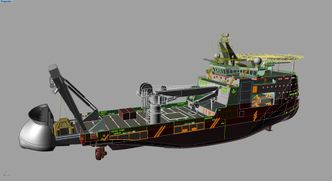 Akterenden er skjøvet ut og lager en beskyttet brønn, moonpool. Dermed kan oljeselskapene klare seg med mindre fartøyer.