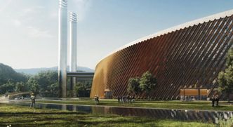 Besøkende skal kunne ankomme anlegget via en inngangsbro oppe i luften mellom anleggets to pipetårn, og følge en gangsti forbi de ulike tekniske prosessene. Foto: Beauty &amp;amp; the Bit, Madrid and Ginsun, Shanghai