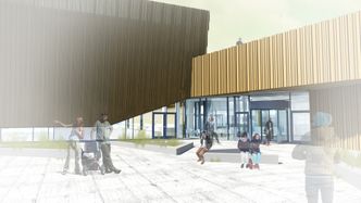 Svømmehallen blir et forbildeprosjekt i FutureBuilt-programmet for klimavennlige byområder og bygg. Foto: Asker kommune