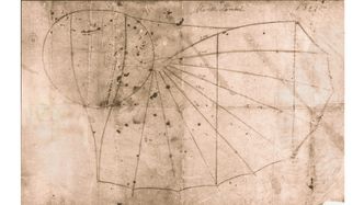 Her er en av tegningene av «Normalsegelapparat» som ble laget for Charles de Lambert som var én av ni som kjøpte luftfarkosten. Foto: Otto Lilienthal Museum Anklam