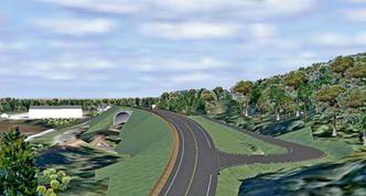 Omtrent slik vil fyllingen over jernbanen se ut fra sør når anlegget blir ferdig, hvis entreprenøren som får kontrakten velger å legge banen i kulvert. Foto: Ill.