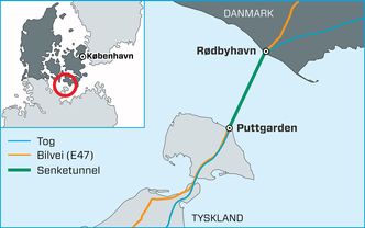 Forbindelsen skal gå mellom Rødbyhavn i Danmark og Puttgarden i Tyskland. Foto: Femern AS