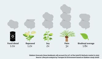 Fossil diesel versus 1. generasjon biodiesel: Verre enn &quot;sykdommen&quot; den skal kurere, ifølge organisasjonen Transport &amp;amp; Environments siste rapport. Foto: Transport &amp;amp; Environment