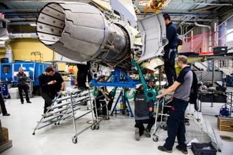 F414-GE-39E-motoren på plass i det første Gripen E-testflyet. Bilde: Saab