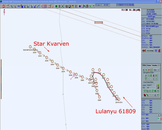 AIS-plottet viser at fiskefartøyet fortsatte babordsvingen slik at kursen igjen krysset Star Kvarven og kollisjon var uunngåelig. Foto: SHT-rapport