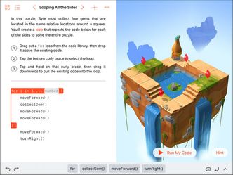 Swift Playgrounds gir en innføring i programmering og utnytter nettbrettets egenskaper, med blant annet gyroskop og berøringsskjermen. Appen krever iPad og lanseres til høsten. Foto: Apple