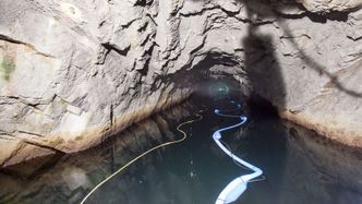 Panton McLeods vaskerobot demonstreres i Fantoftbassenget. Her er det en ROV (gul kabel) og en vaskerobot (blått rør). I den ferdige løsningen vil ROV og vaskerobot kjøres via samme kabel. Foto: Marius Valle