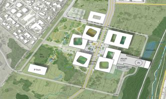 Det planlagte sykehuset i Stavanger skal plasseres ved frodige områder på Ullandhaug. Foto: Nordic Office of Architecture