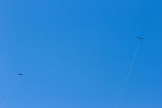 Her er to av Kitemills kiter i lufta på Lista. Foto: Ron Holan, Kitemill