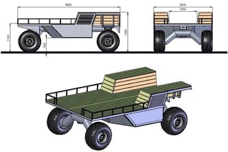 Transportplattform: Getting there er svært enkel i oppbygging og mer veltesikker enn dagens terrengkjøretøyer. I tillegg er mesteparten av overflaten tilgjengelig for last.  Illustrasjon: Svein Olaf Lie