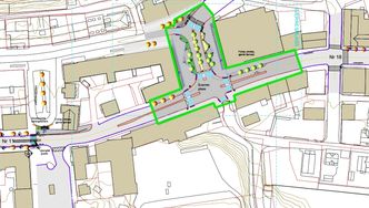 Vossevangen vil få preg av bygate, ikke gjennomfartsåre når ombyggingen blir ferdig. Foto: Statens vegvesen