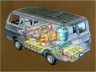 Brenselcellesystemet tok opp det meste av plassen i GM Electrovan. Bilde: General Motors